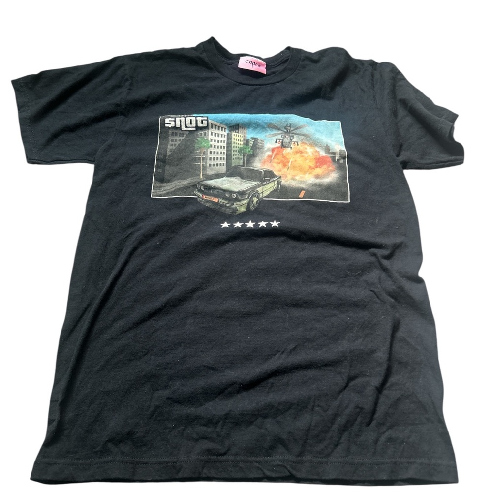 Copes Limited Drop Graphic Tee – GTA Inspired Car Explosion Shirt Medium